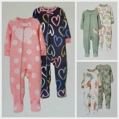 Carter's 2pack Girl's Warm Footie Fleece Zipup Pajamas Sleeper Set, 3