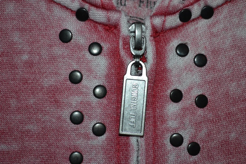 Cowgirl Tuff Women's Red Burnout Aztec Stud Zip Hoodie, JACKET Size MED $85 - Image 3 of 4