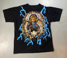 Vintage 90s T Shirt Size Lg USA Thunder Native American Rare All Over Print AOP