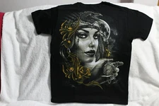 INDIAN WOMAN RAVEN MOON POCKET WATCH TIME FLOWER NATIVE AMERICAN T-SHIRT SHIRT