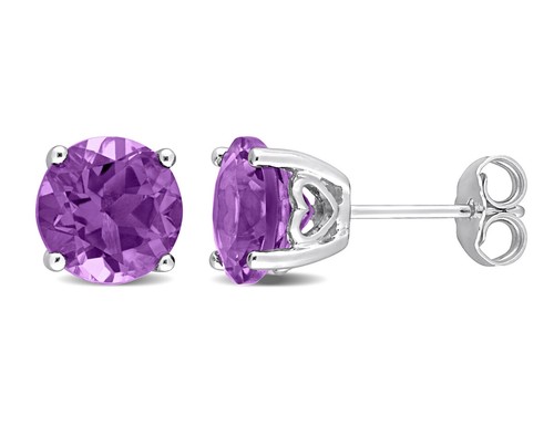 3.00 Carat (ctw) Amethyst Solitaire Stud Earrings in Sterling Silver (6mm) - 第 1/4 張圖片