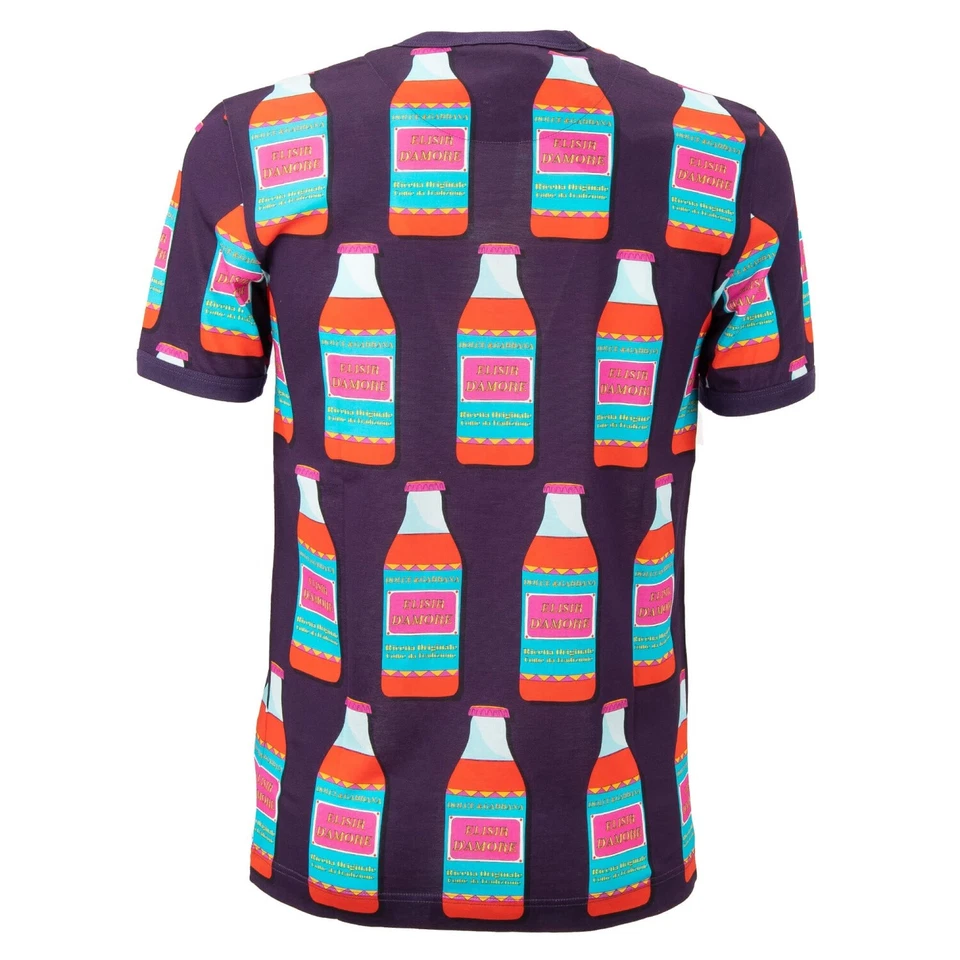 Camiseta de algodão Dolce & Gabbana Amore Love garrafa elixir logotipo estampa roxa 12412 - Imagem 3 de 4