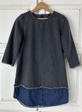 Zara Trafaluc Denim Lagenlook Raw Edge Unique Dress 3/4 Sleeve SMALL