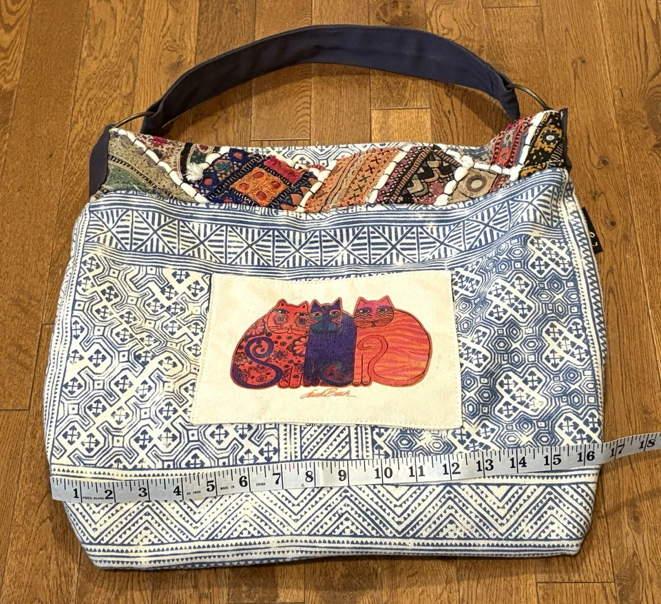 Laurel Burch Heal Hearts Embrace Spirits Canvas Embroidered Cats Mid Size Tote - Image 4 of 4