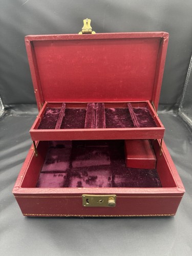 Joyero musical vintage Thorens SIEMPRE Suiza terciopelo rojo cuero sintético - Imagen 8 de 10