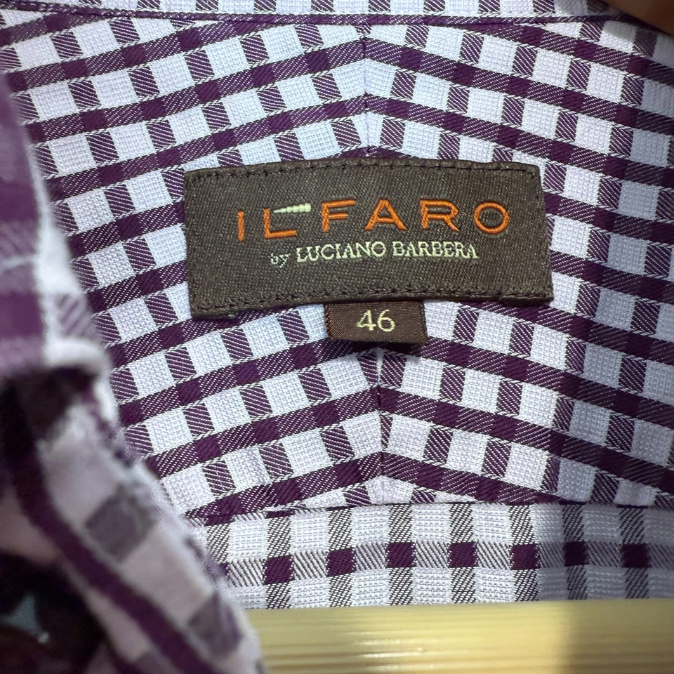 Luciano Barbera Button Down Shirt Mens 46 Gingham Red White Designer Il Faro - Image 4 of 4