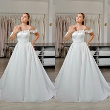 Simple Wedding Dresses Off The Shoulder A Line Satin Sweep Train Bridal Gowns