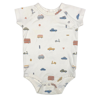 Pehr Short Sleeve Snap Bodysuit Size 12-18 Months Rush Hour Cars Organic Cotton