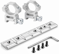 Silver Rail Mount Compatible with Ruger 10/22 + 25mm Scope Rings Set