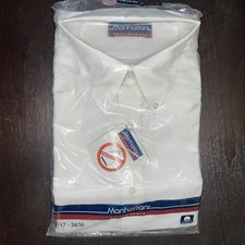 Vintage Manhattan Shirtmakers Men s Long Sleev Dress Shirt 17-34/35 White Cotton