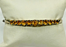 Vintage 925 Sterling Sivler Bangle Bracelet With Graduated Citrine Gemstones