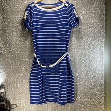 Lauren Ralph Lauren Blue White Striped Shift Dress Small Cotton Belt Preppy