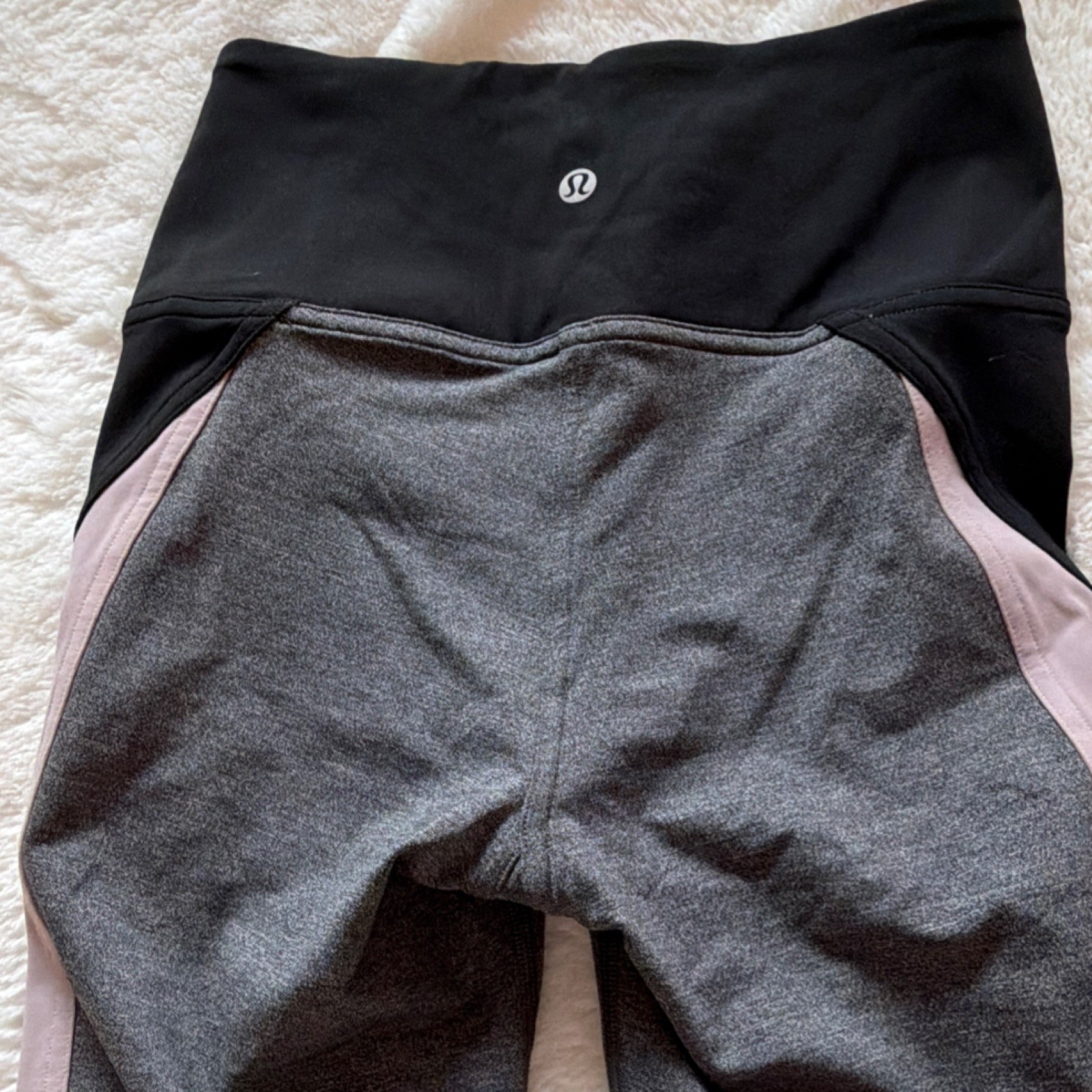 Lululemon Gray Black Pink Colorblock Ankle Leggings Women’s Logo Accent Stretch