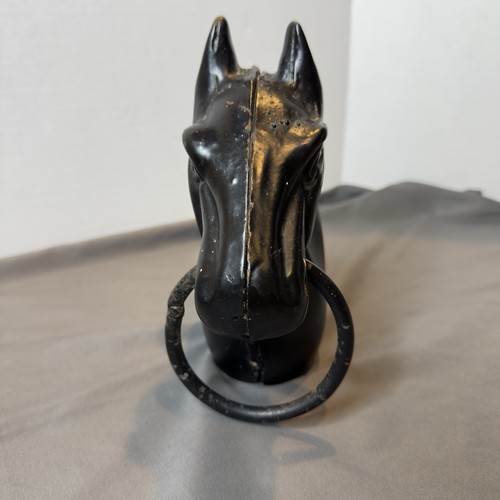 VINTAGE CAST IRON HORSE HEAD HITCHING POST TOPPER With Ring Black Heavy - Picture 3 of 5