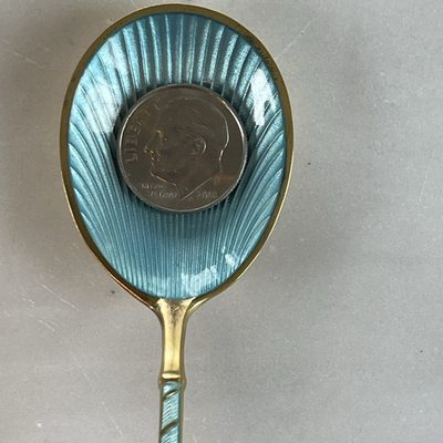 Egon Lauridsen Sterling Gold Blue Guilloche Enamel Condiment Spoon