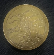 Brass Pog Official Slammer Bad News Vintage EXTREMELY RARE Mondo Metal Not Heavy