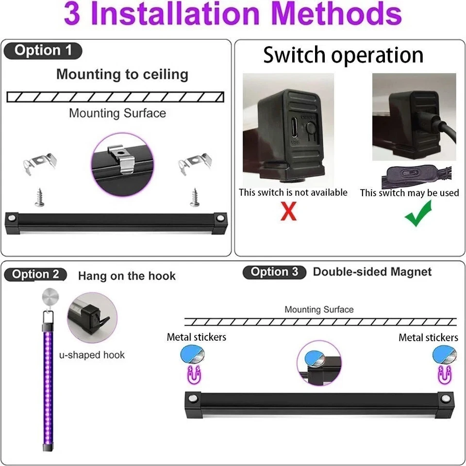 🌟2PCS UV Black Light Bar Fixtures Ultraviolet Lamp Strip US Plug DJ Party Club - Image 3 of 4