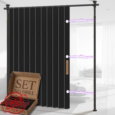 AJAZZ Room Divider Curtain Black 100x96 1 Panel Rod