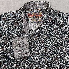 Robert Graham Shirt Mens XL Classic Fit Gray Geometric Flip Cuff Designer Club