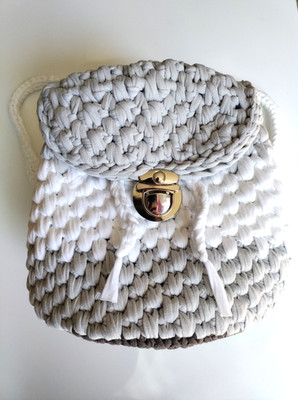 Handmade Crochet Mini Backpack For Women Chic Niche Modern Gray and White