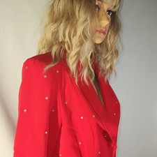 Russell Kemp Red Jacket Blazer 10P Vintage NY Party Holiday Embellished USA Made