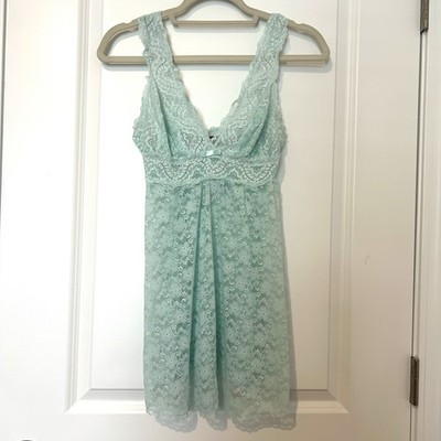VTG Seductive Wear By Cinema Etoile Nylon Lace Babydoll Chemise Blue Medium