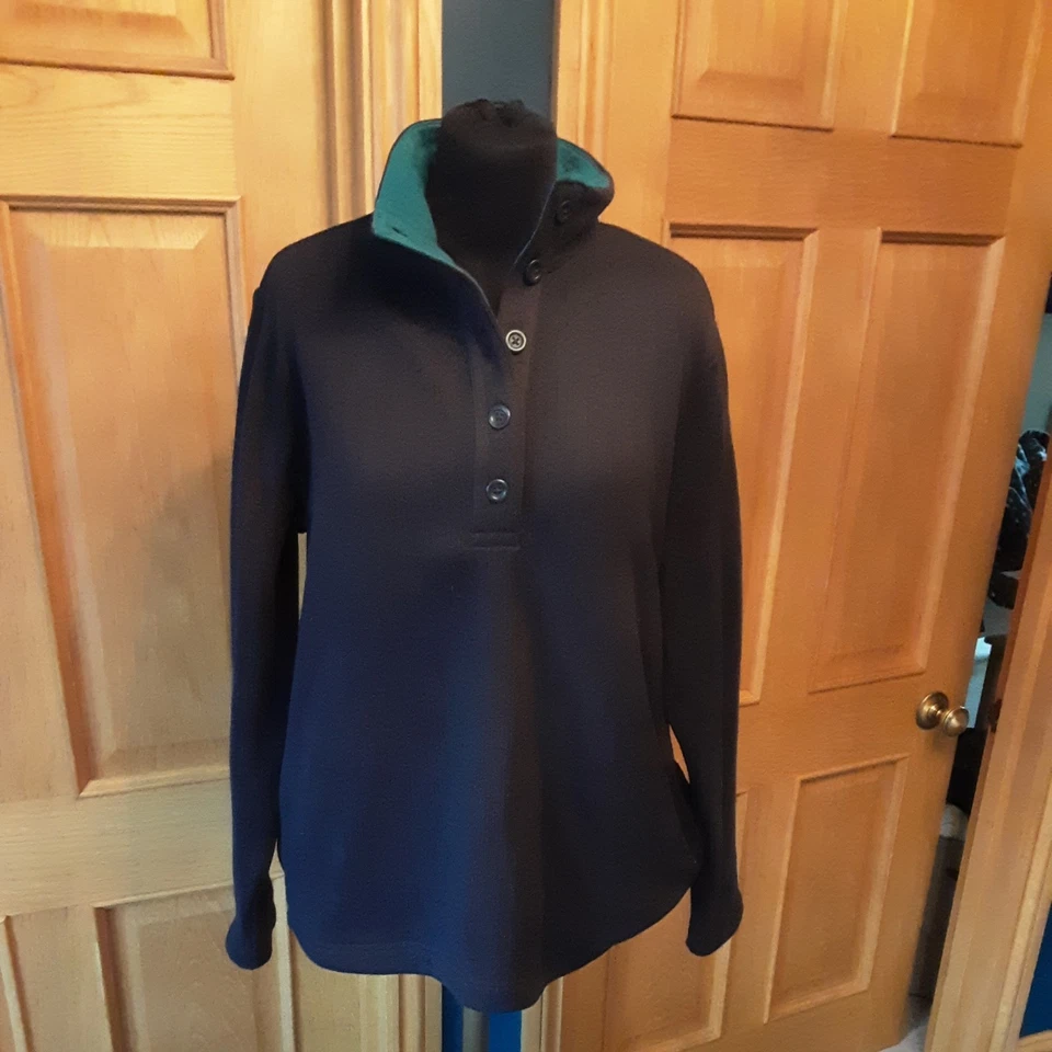 Lands End Navy Button Neck Fleecy Lined Jumper XL Ladies - Image 2 of 4