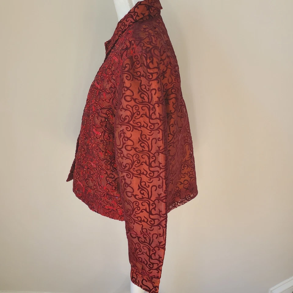 Jaqueta Coldwater Creek XL frisada blazer botão veludo burnout vintage anos 90 - Imagem 4 de 4