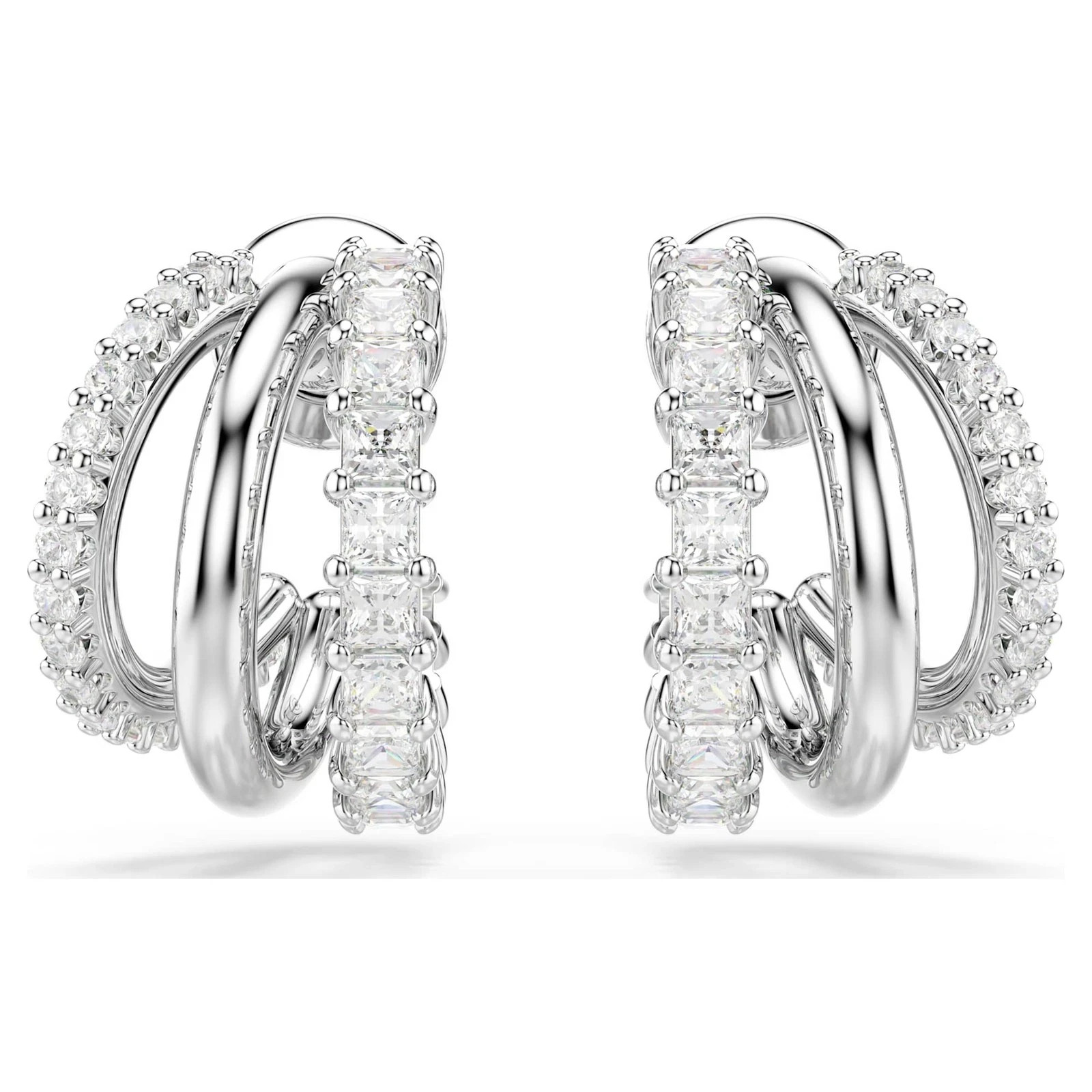 Swarovski Hyperbola Hoop Earrings Round Cut, Mini, White, Rhodium Plated