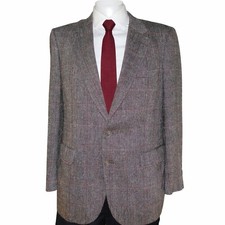 Burberrys Vintage Tweed Blazer 42R Gray Windowpane Wool Sport Coat Pre 1999