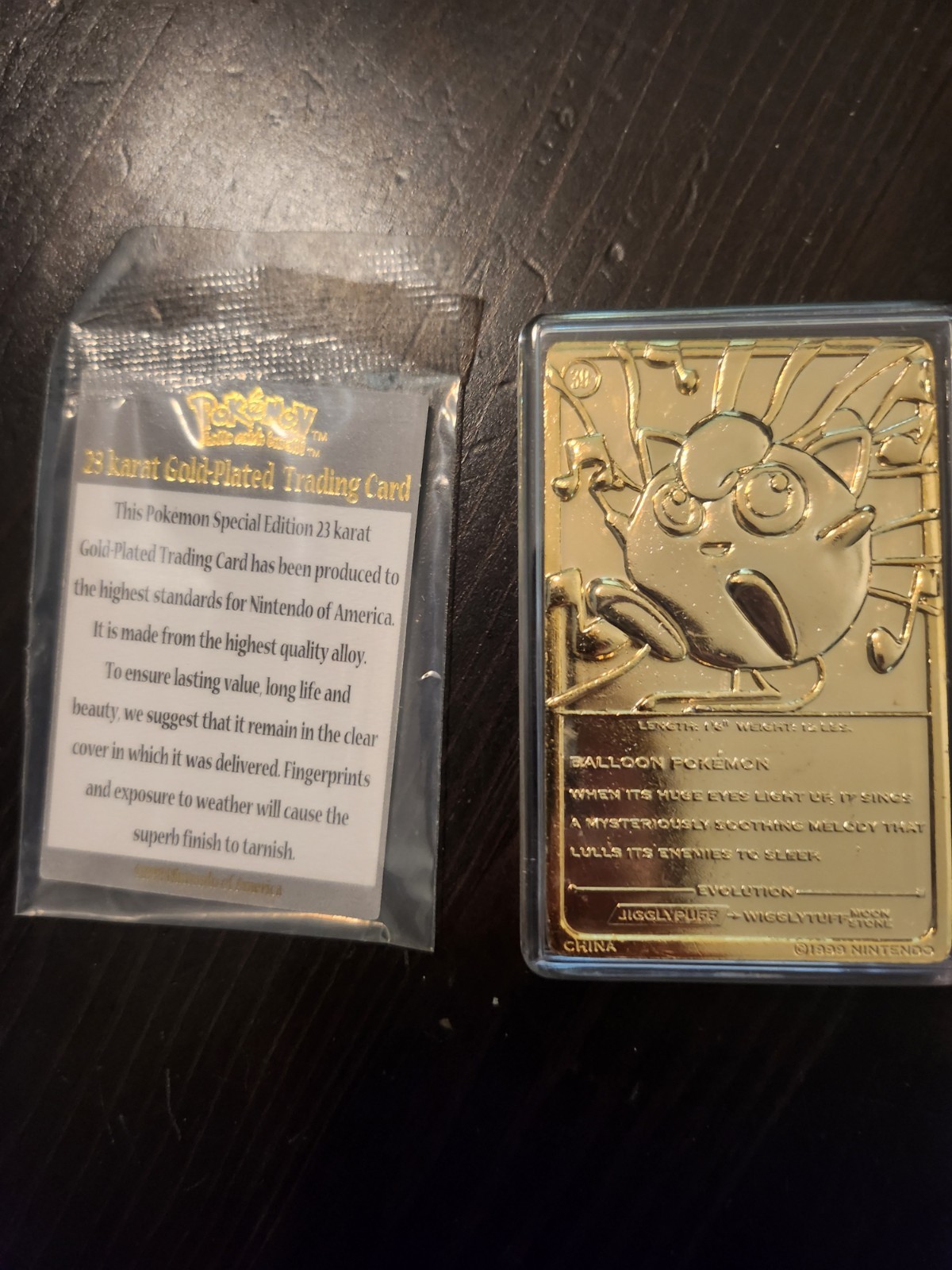 Pokemon Jigglypuff 23K Gold Plated Trading Card with Sealed COA 1999 Burger King