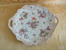 Antique Dresden Germany Franziska Hirsch Scalloped Floral Cake Plate