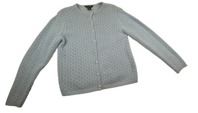 VTG Angora Lambswool Blend Eyelet Knitt Pearl Button Down Cardigan M Baby Blue