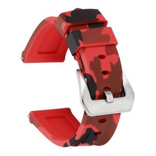 Silicone Watch Bands 22mm Soft Watch Band with Silver Buckle, Camo Red