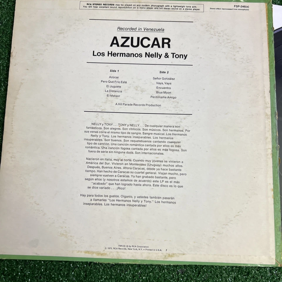 Nelly Y Tony Azucar Los Hermanos Vinyl 33 LP RCA Records FSP-246e 1970 Foto 4 de 4