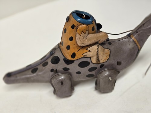 Vintage Flintstones Barney Rubble Riding Dino Marx Mechanical Windup Tin Toy - Picture 4 of 6