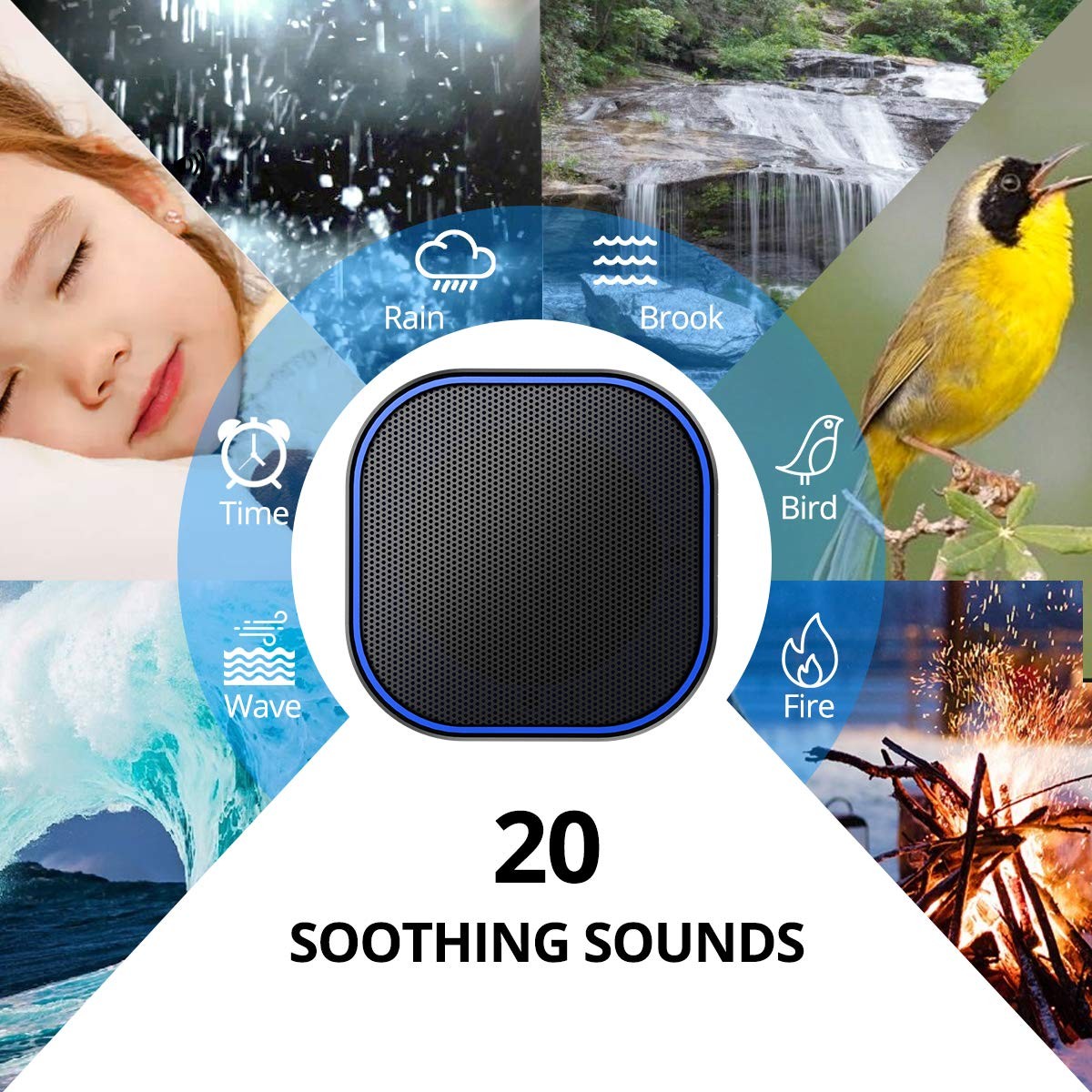 White Noise Machine with 20 Non Looping Natural Soothing Sounds Memory Functi...