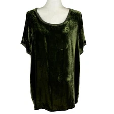 IVY JANE Crushed Velvet Tunic Top Tee Size L Short Sleeve Green