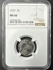 1937 5C Buffalo Nickel --NGC MS66
