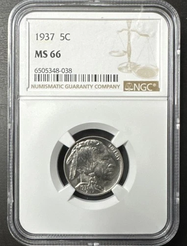1937 5C Buffalo Nickel --NGC MS66