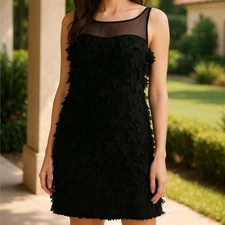 TOV Holy Black Flutter Floral Illusion Mini Dress NWT Size 38 S Cocktail Flapper