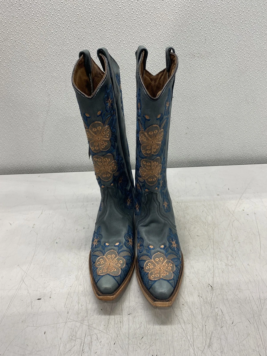Bottines Sandales Femme French Blue En Cuir Camel, Motif Floral - Taille 39 US - Occasion Peu Portée