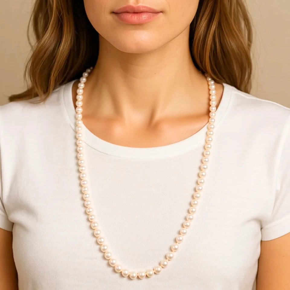14K Gold 8.5-9mm Cultured Pearl Strand Necklace 14K Ball & Clasp 24.5" 61.5g - Image 2 of 4
