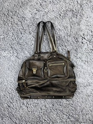 Etro Vintage Brown Leather Shoulder Zipper Bag Gold Toned