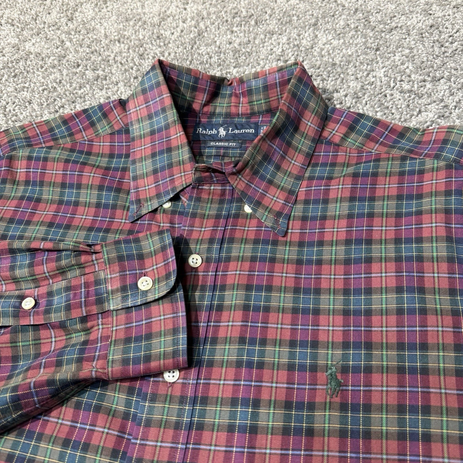 Vtg Polo Ralph Lauren Pony Long Sleeve Plaid Button Up Red/Green Shirt XL