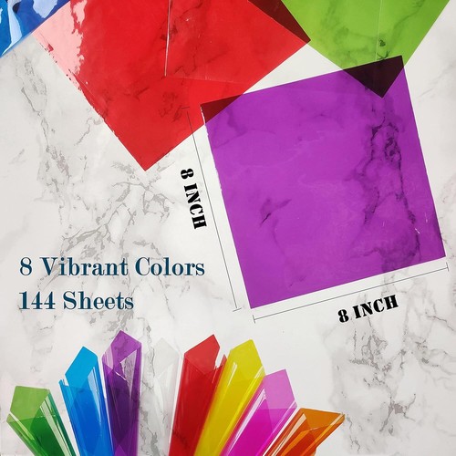 144PCS 8 x 8 Inch Colorful Cellophane Sheets,8 Color Plastic Cellophane Wrap,... - Picture 2 of 3