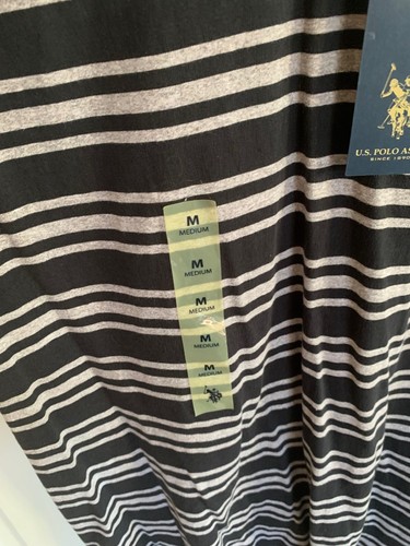 U.S. Polo Assn. Black + Grey Striped V-neck T-shirt - Men's Size Medium - NEW - Picture 4 of 6