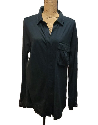James Perse 100% Cotton V-Neck Button Down Blouse Shirt Black Size 4 - US XL