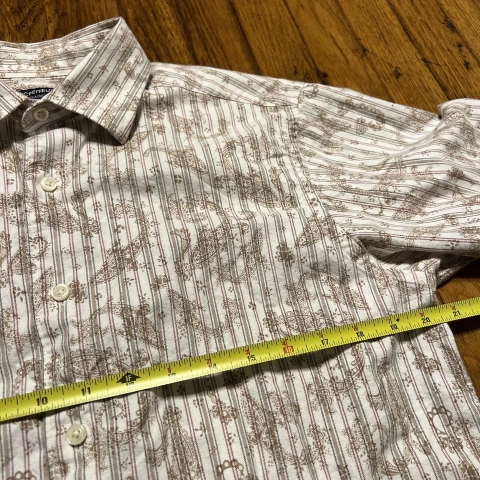 Cremieux Shirt Size M Men's Paisley Geometric Long Sleeve White Tan Red Print - Image 4 of 4