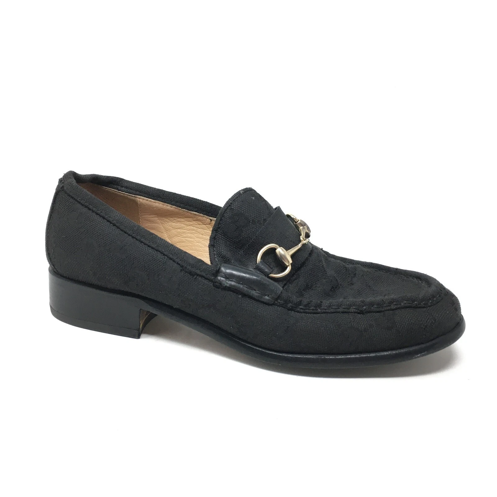 Mocassins Gucci GG Monogram Horsebit pour femme à enfiler en tissu noir Taille 6,5